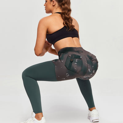 Cargo Power Leggings - Tie Dye and Dark Green