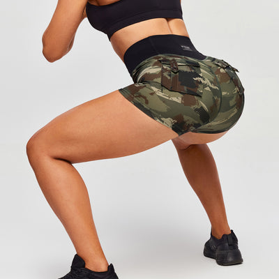 V-waist Cargo Shorts - Abstract Camo and Black