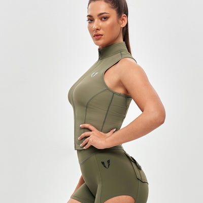 Ribbed Zip Up Tank - Olive Gray