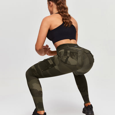 High Waisted Cargo Leggings - Army Green Camo