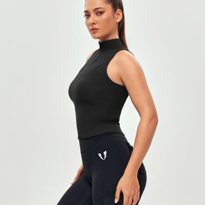 Ribbed Zip Up Tank - Black