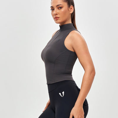 Ribbed Zip Up Tank - Graphite Gray