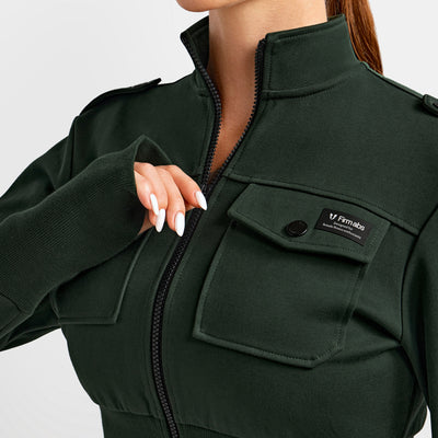 Loose Fit Active Crop Jacket - Dark Army Green