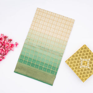 Off White Handloom Banarasi Silk Cotton Saree With Zari Checks