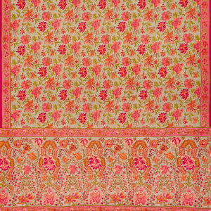 Beige Woven Digital Printed Crepe Silk Saree With Floral Motifs