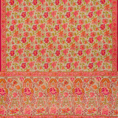 Beige Woven Digital Printed Crepe Silk Saree With Floral Motifs