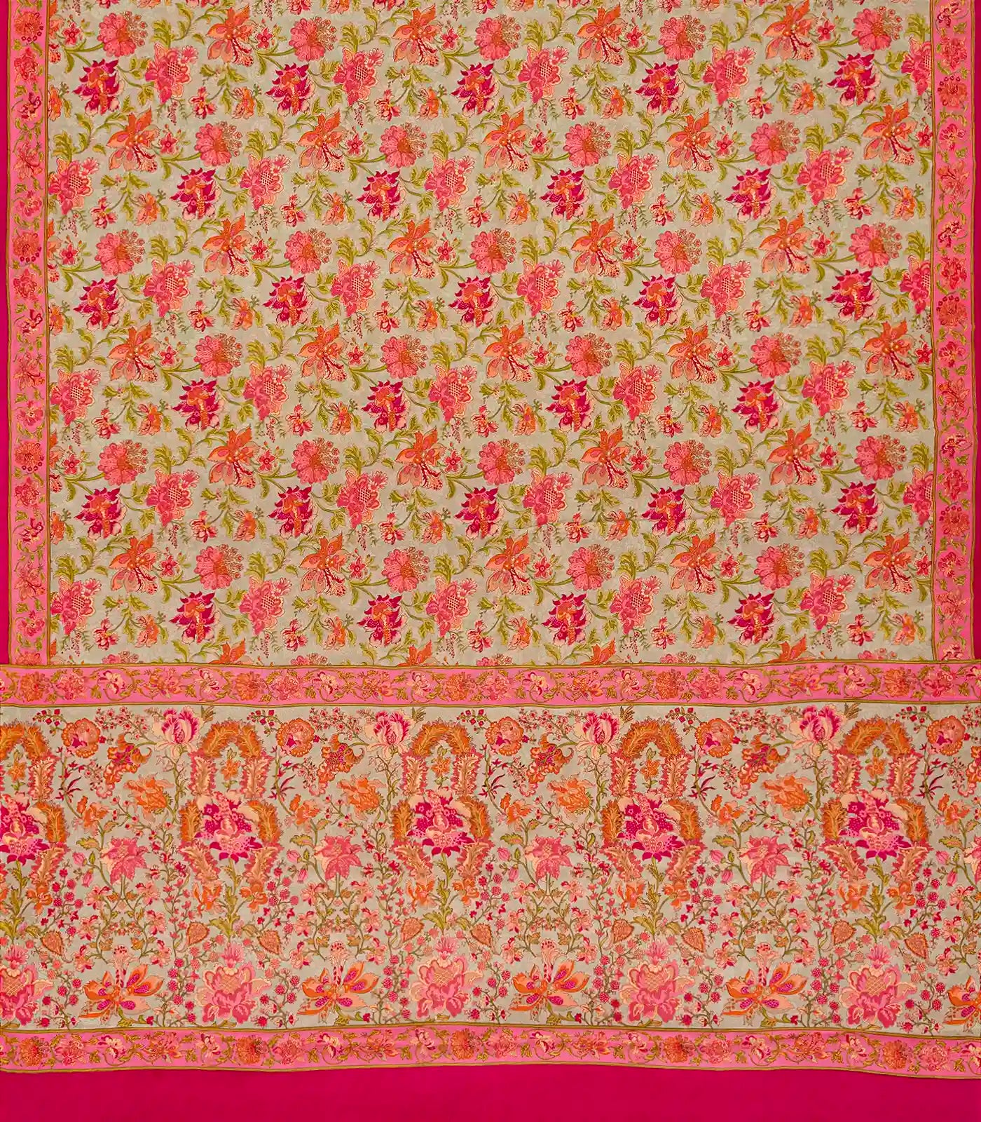 Beige Woven Digital Printed Crepe Silk Saree With Floral Motifs