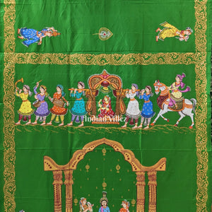 Dark Green Doli Barat & Marriage Theme Hand-Painted Pattachitra Saree (PRE ORDER)
