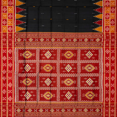 Black Handloom Orissa Silk Saree With Button Buttas
