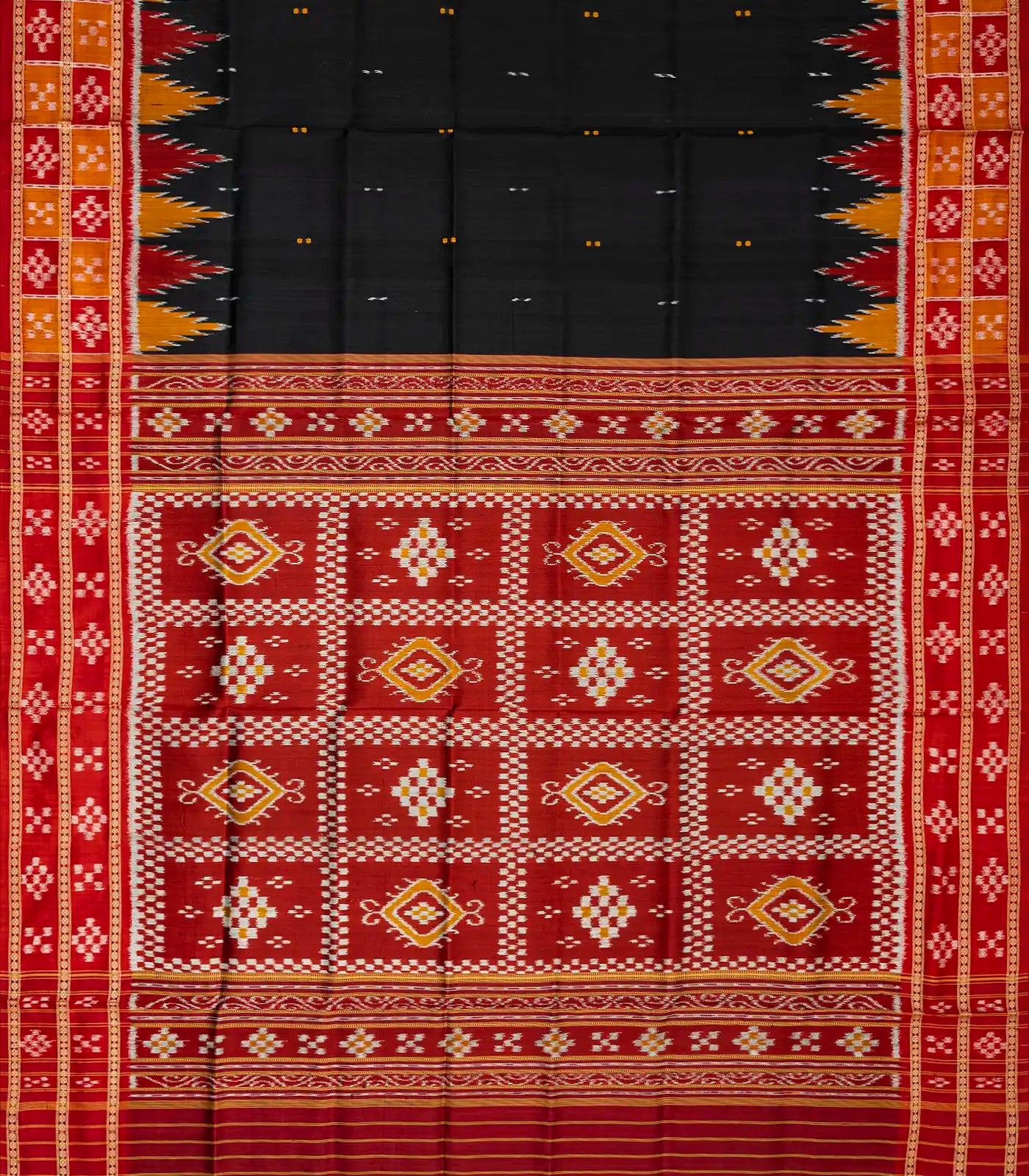 Black Handloom Orissa Silk Saree With Button Buttas