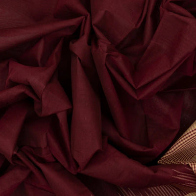 Maroon Handloom Rasipuram Cotton Saree With Checked Border