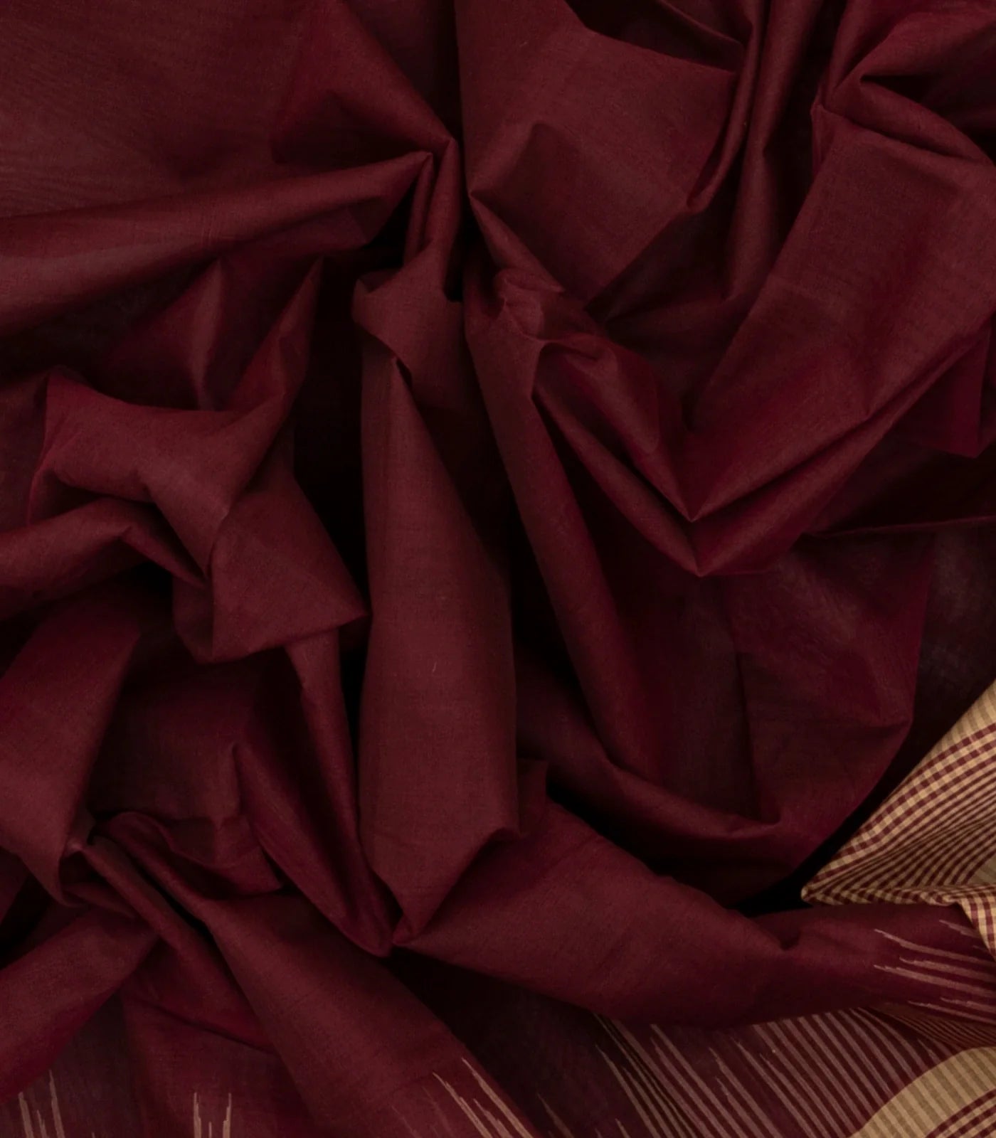 Maroon Handloom Rasipuram Cotton Saree With Checked Border