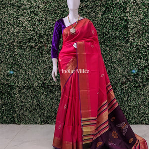 Red with Wine Handwoven Soft Silk Saree