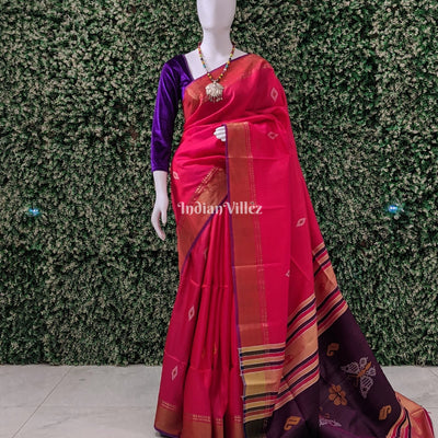 Red with Wine Handwoven Soft Silk Saree