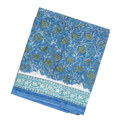Steel Blue Woven Jaipur Cotton Saree Printed With Flower Motifs