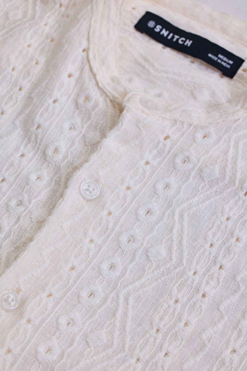 Cream Self-Design Shirt