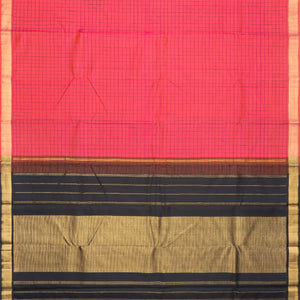 Dark Peach Handloom Kanchipuram Silk Saree With Checks