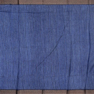 Indigo Woven Chanderi Cotton Saree Printed With Bird Motifs