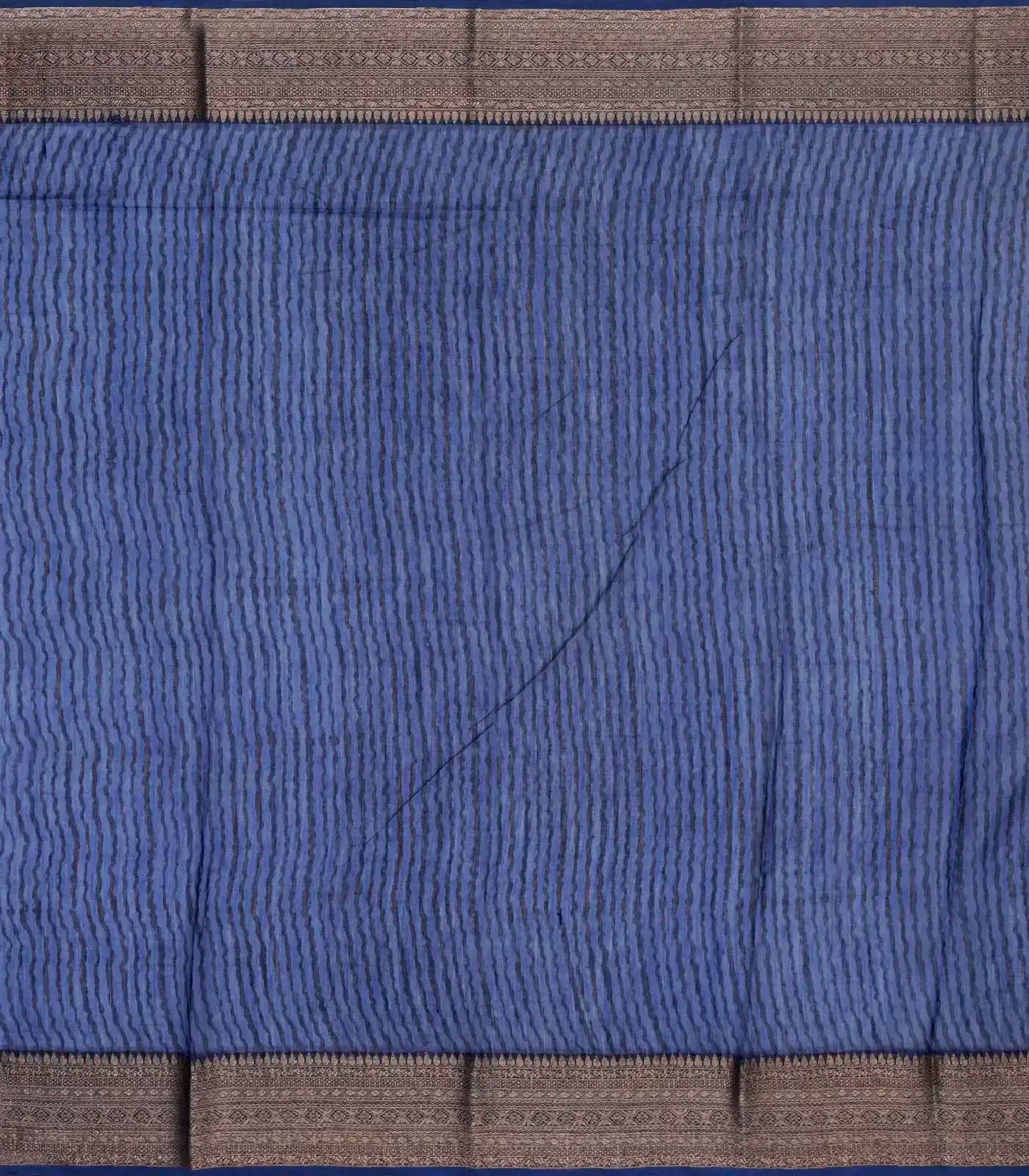 Indigo Woven Chanderi Cotton Saree Printed With Bird Motifs