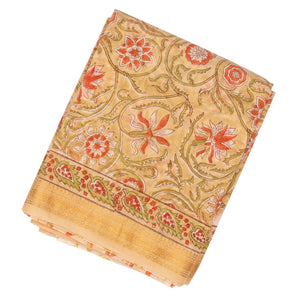 Sandal Handloom Chanderi Cotton Saree With Printed Floral Motif
