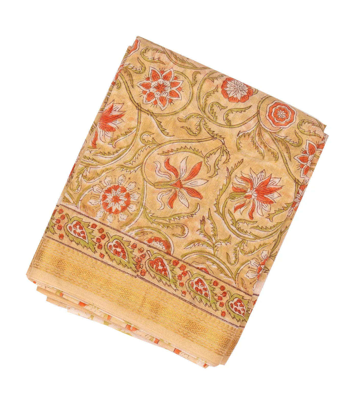 Sandal Handloom Chanderi Cotton Saree With Printed Floral Motif