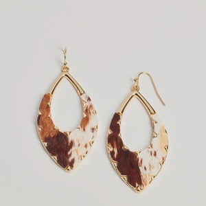 Western Babe Cow Print Cutout Teardrop Earrings