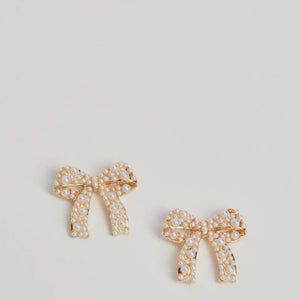 Sweetly Chic Faux Pearl Bow Stud Earrings