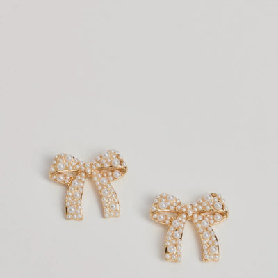 Sweetly Chic Faux Pearl Bow Stud Earrings