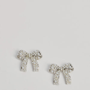 Sweetly Chic Faux Pearl Bow Stud Earrings
