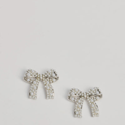 Sweetly Chic Faux Pearl Bow Stud Earrings