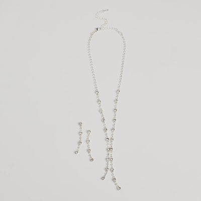 Glam Shine Rhinestone Lariat Necklace Set