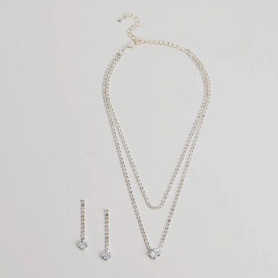 Elegant Sparkle Rhinestone Necklace And Earrings Set