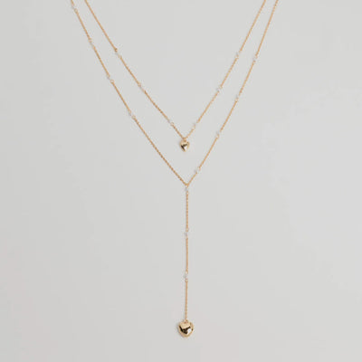 Sweet Glam Layered Faux Pearl And Heart Pendant Necklace