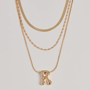 R Initial Layered Bubble Necklace