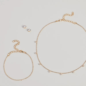 Delicate Glam Rhinestone Necklace, Bracelet, And Earrings Set