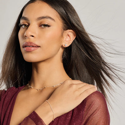 Delicate Glam Rhinestone Necklace, Bracelet, And Earrings Set