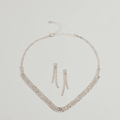 Gorgeous Shimmer Rhinestone Necklace And Earring Set