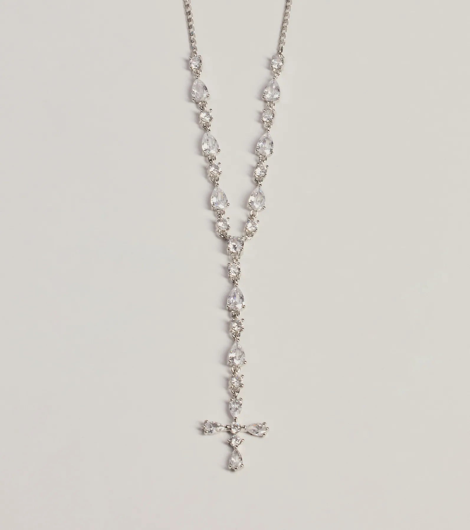 Graceful Elegance Cross Charm Lariat Necklace