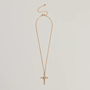 Dainty Glam Rhinestone Cross Pendant Necklace