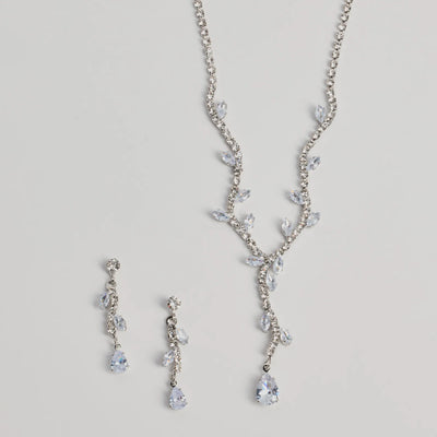 Chic Leaf-Shaped Rhinestone Necklace And Earrings Set