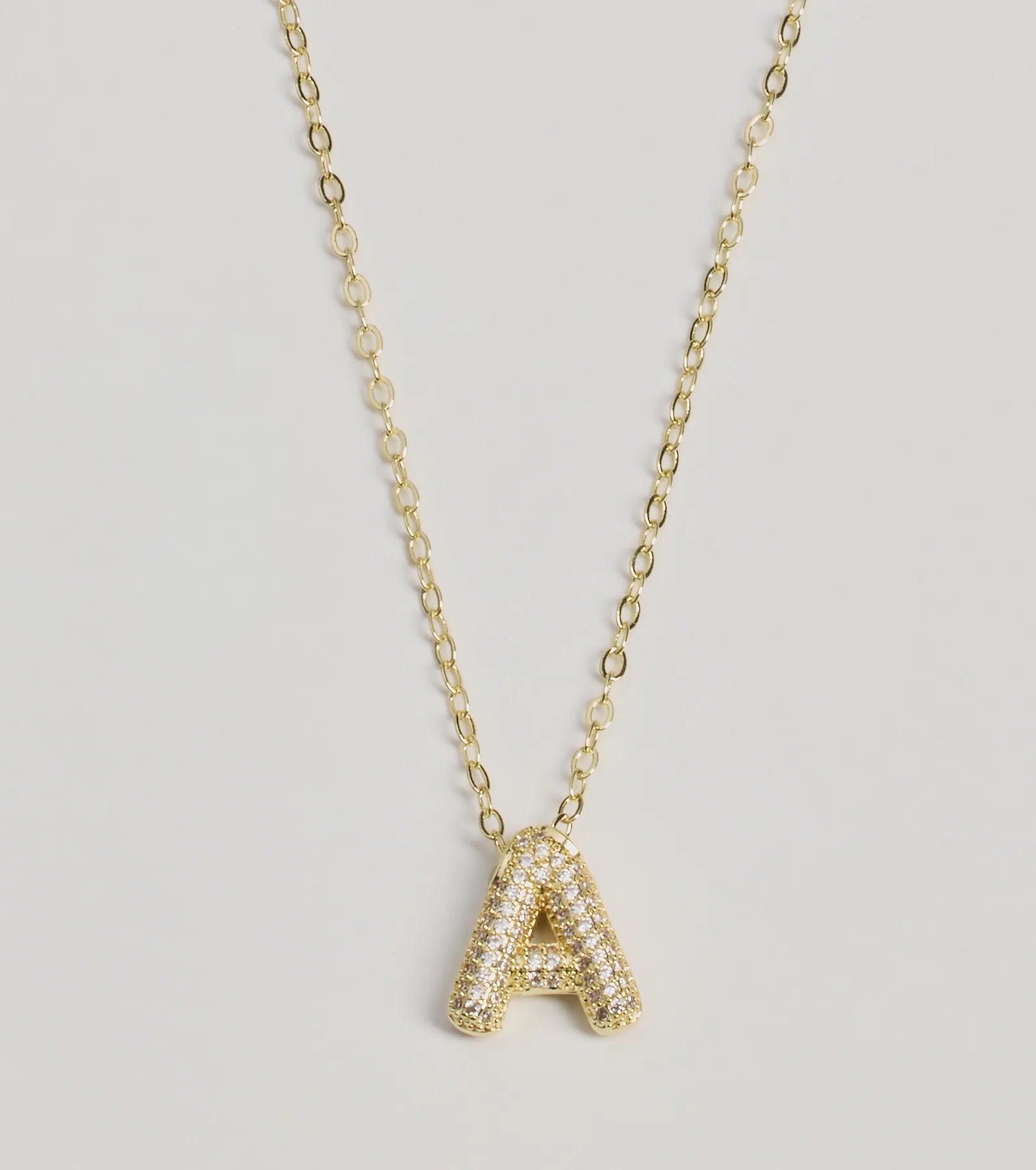 Bubble Letter Monogram Rhinestone Necklace