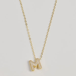 Bubble Letter Monogram Rhinestone Necklace