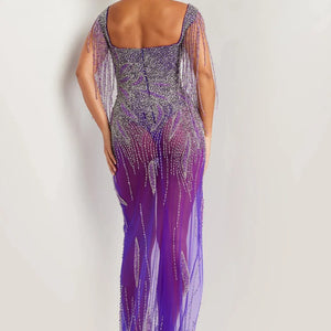 Beaded Sheer Fitted Off Shoulder Slit Gown by Jovani 07031