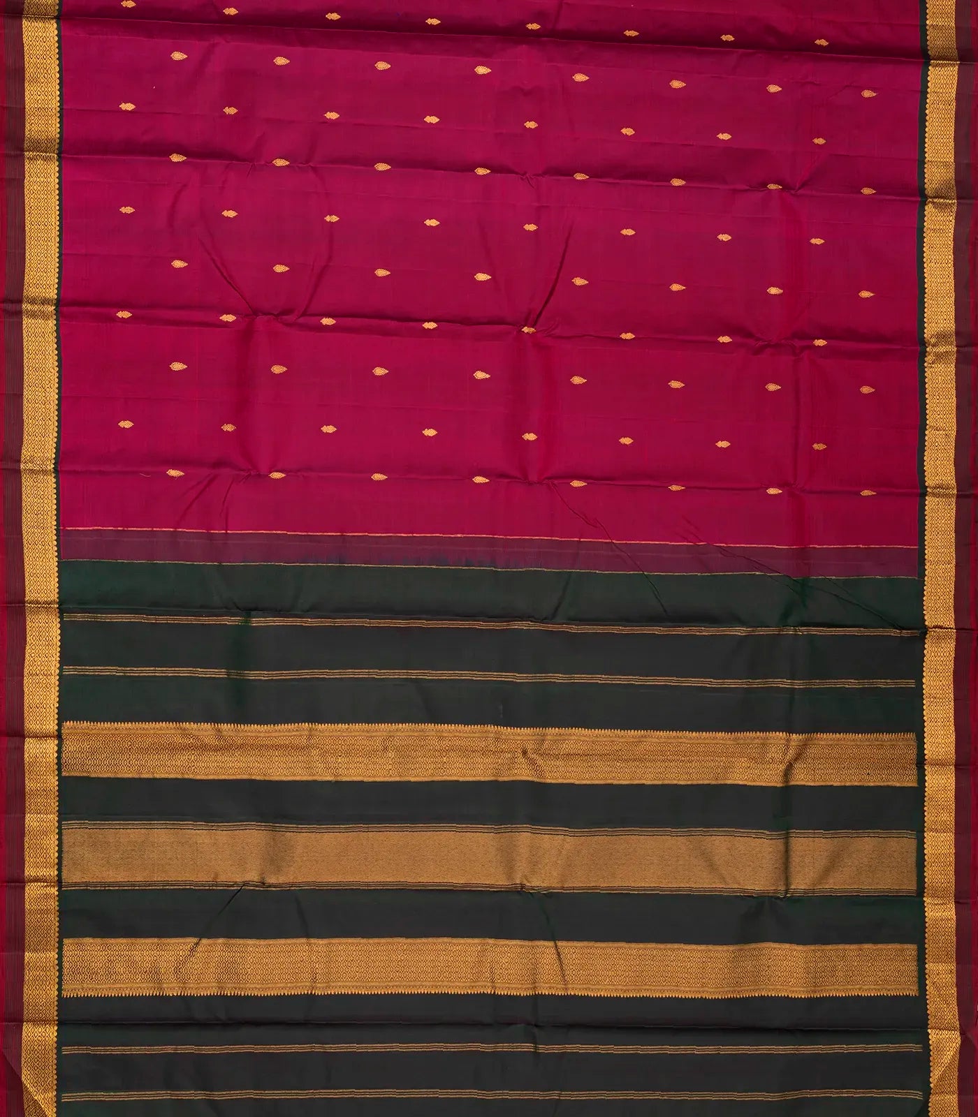 Crimson Handloom Kanchipuram Silk Saree With Floral Bud Buttas
