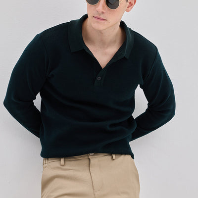Dark Green Knitted Polo Sweater