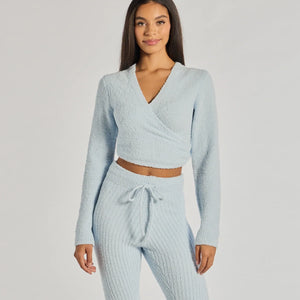 Cozy Life Chenille Knit Wrap-Front Crop Top