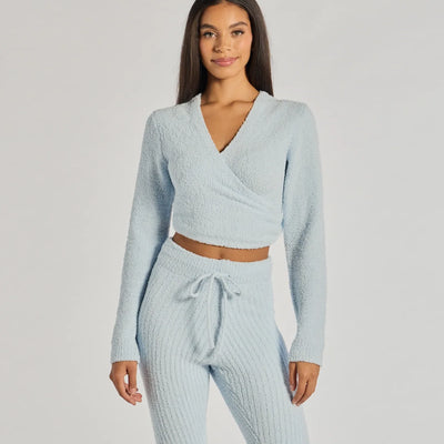 Cozy Life Chenille Knit Wrap-Front Crop Top
