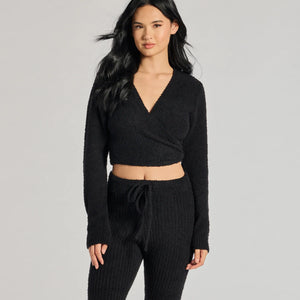 Cozy Life Chenille Knit Wrap-Front Crop Top