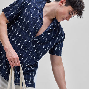 Navy Abstract Box Fit Shirt