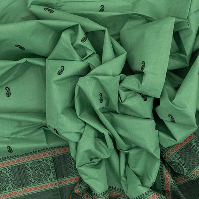 Shadow Green Handloom Kanchi Cotton Saree With Mango Buttas.